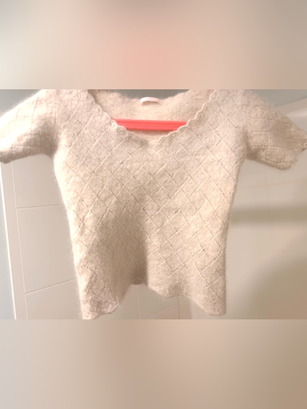 Vintage Shiny Fuzzy mohair, wool & rabbit hair blend Crop Top Knit Short Sleeve